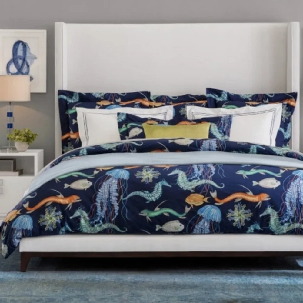 Williams Sonoma Home Deep Sea Printed Organic Bedding Duvet Cover, King/CK